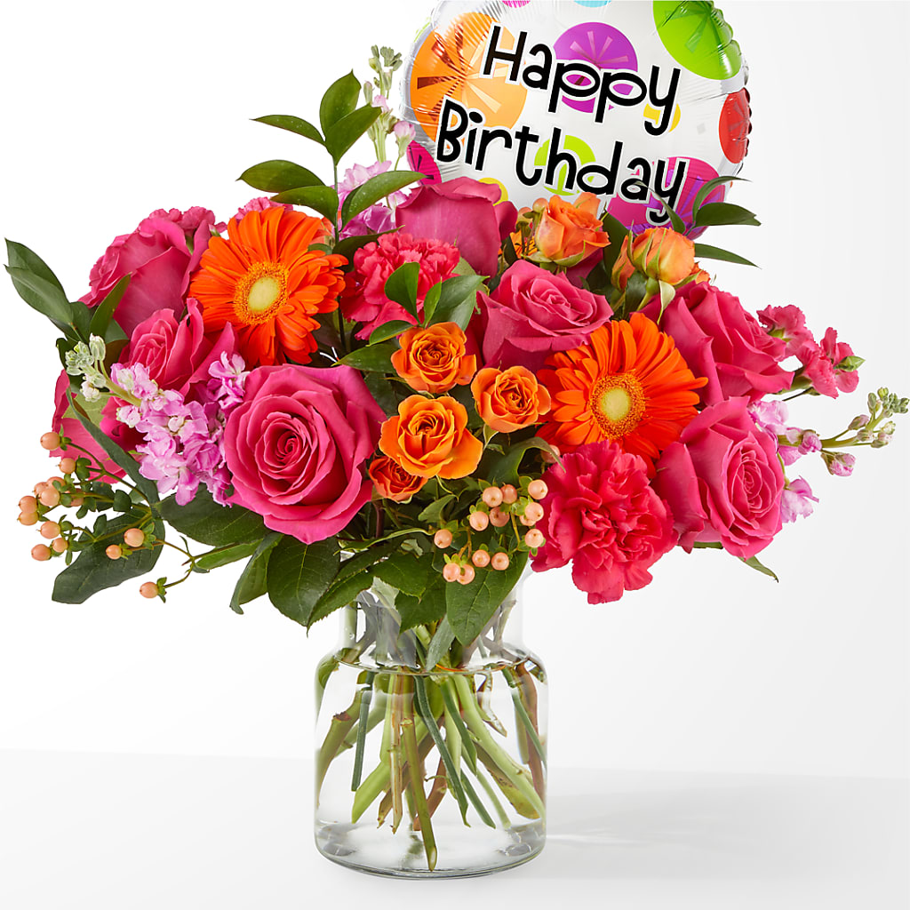 Fiesta Bouquet with Birthday Balloon – South-east Flowers, Los Angeles CA
