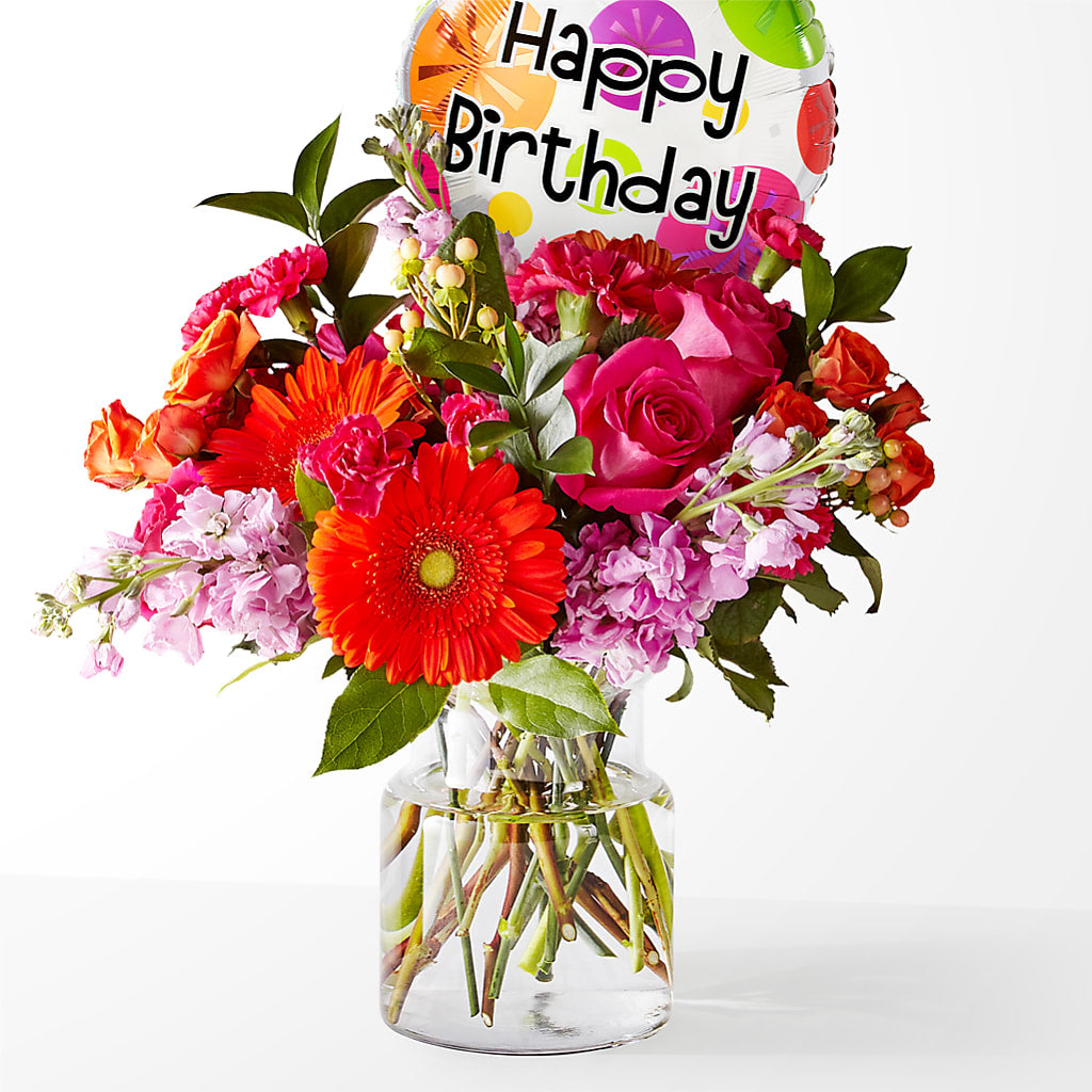 Fiesta Bouquet with Birthday Balloon – South-east Flowers, Los Angeles CA