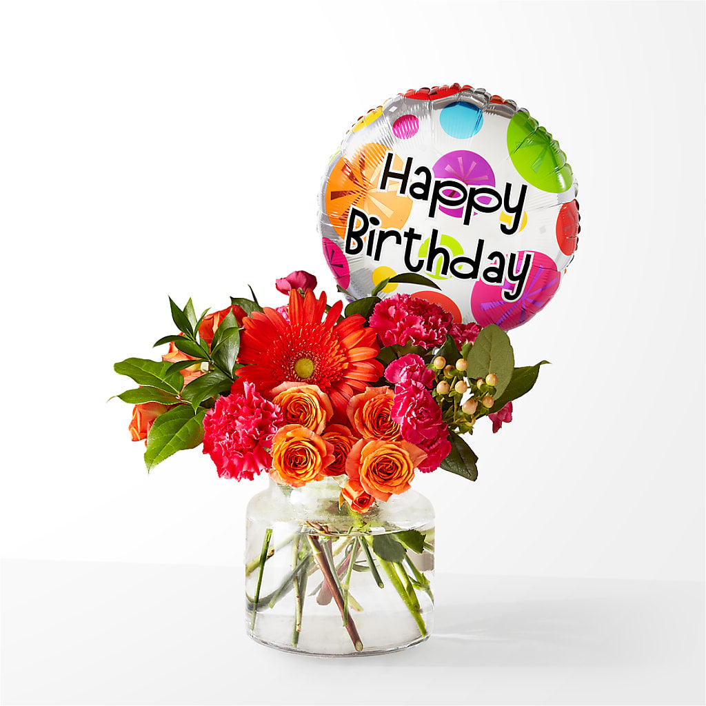 Fiesta Bouquet with Birthday Balloon – South-east Flowers, Los Angeles CA