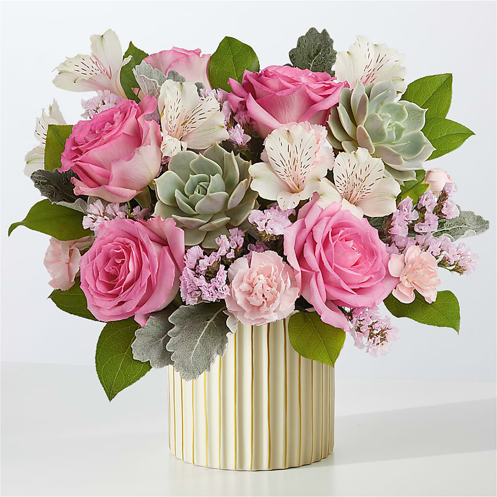 Dusty Rose Bouquet with Ivory Vase – South-east Flowers, Los Angeles CA