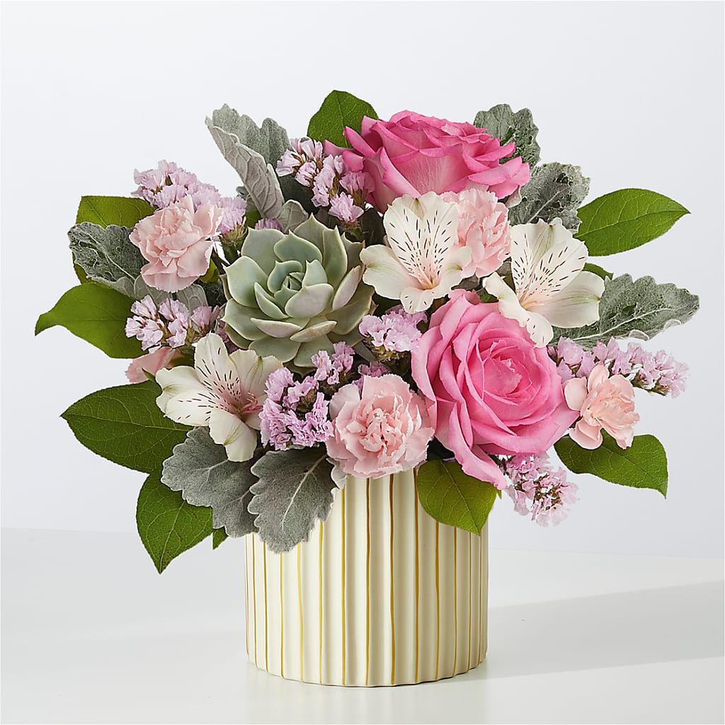 Dusty Rose Bouquet with Ivory Vase – South-east Flowers, Los Angeles CA