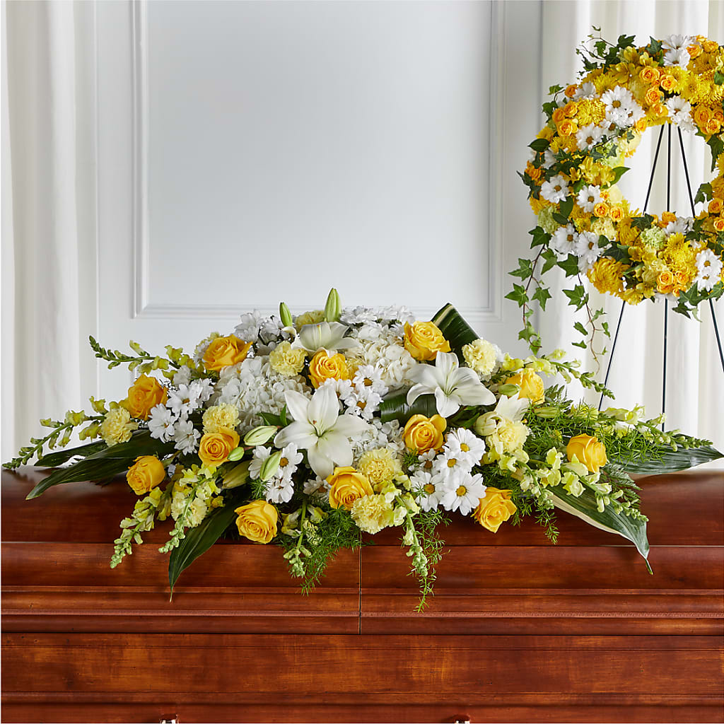 Golden Harmony Casket Spray – South-east Flowers, Los Angeles CA