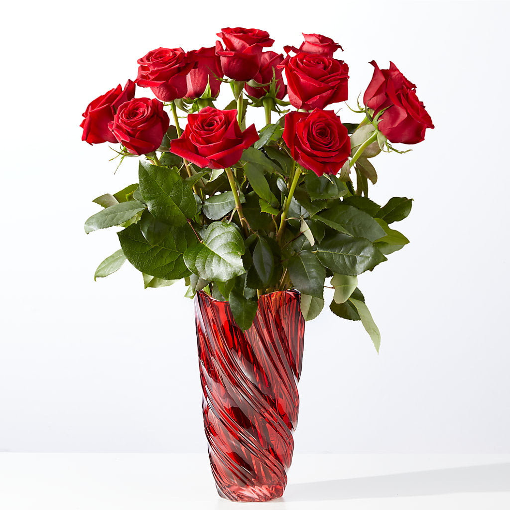 Classic Love Red Rose Bouquet with Luxe Swirl Vase – South-east Flowers, Los Angeles CA