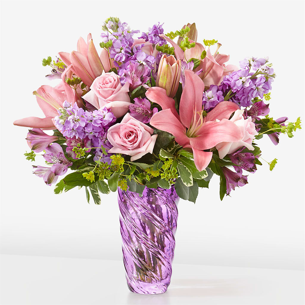Precious Petals Bouquet with Luxe Swirl Vase – South-east Flowers, Los Angeles CA