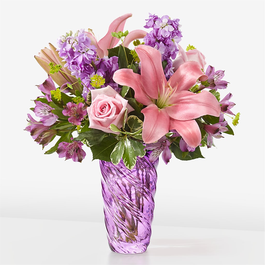 Precious Petals Bouquet with Luxe Swirl Vase – South-east Flowers, Los Angeles CA