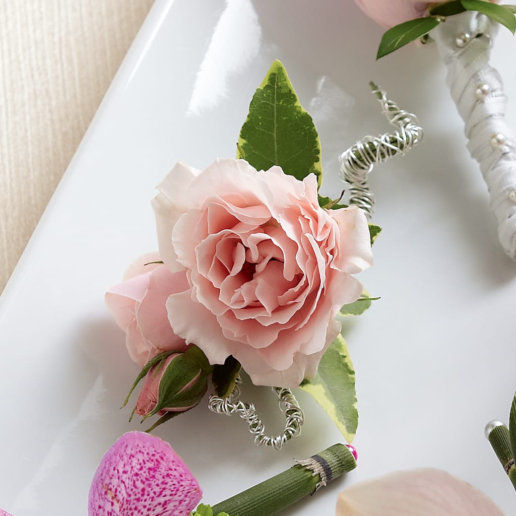 Pink Spray Rose Boutonniere – South-east Flowers, Los Angeles CA