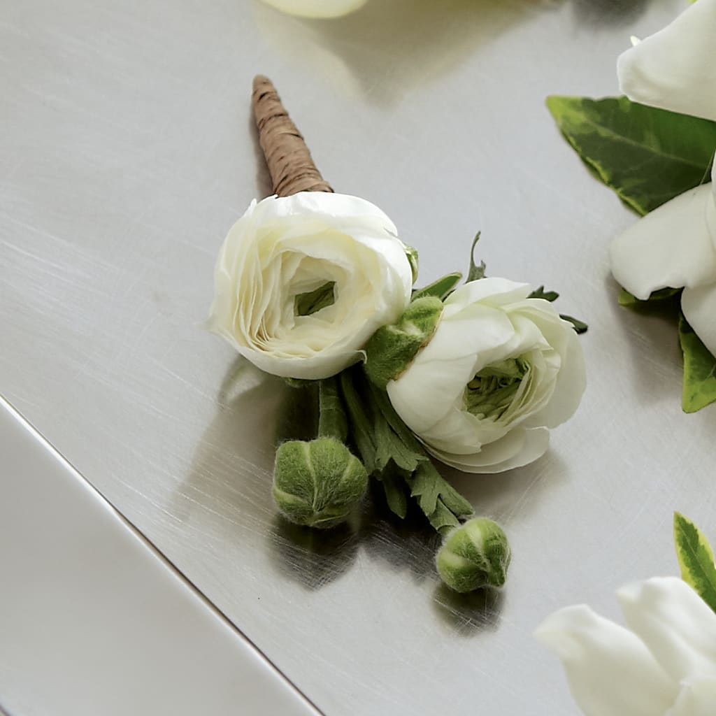White Ranunculus Boutonniere – South-east Flowers, Los Angeles CA