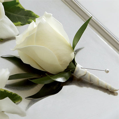 White Rose Boutonniere –  South-east Flowers, Los Angeles CA